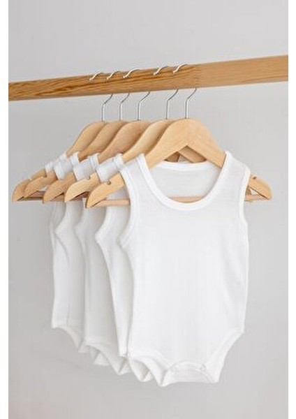 %100 Organik Pamuk 5li Beyaz Atlet Kolsuz Unisex Bebek Body Rahat Kullanım