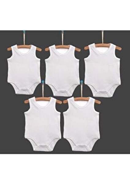 %100 Organik Pamuk 5li Beyaz Atlet Kolsuz Unisex Bebek Body Rahat Kullanım