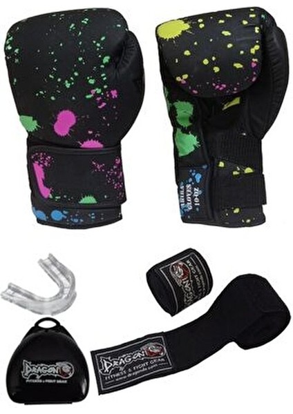 Akira Kickboks Muaythai Müsabaka Antreman Dragon Boks Eldiveni Bandaj ve Dişlik 3'lü Set
