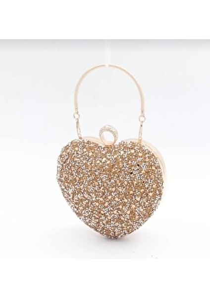 Kadın Abiye Kalpli Taşlı Abiye Çantası