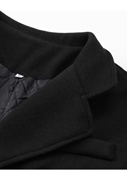 Erkek Siyah Dar Kesim Uzun Yün Karışımlı Kaşe Palto modelleri