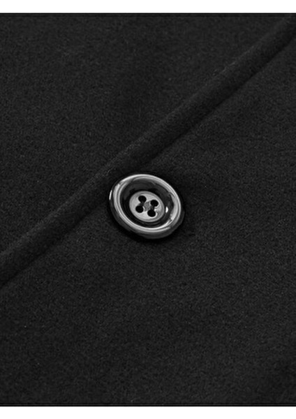 Erkek Siyah Dar Kesim Uzun Yün Karışımlı Kaşe Palto fırsatları