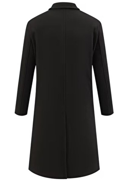 Erkek Siyah Dar Kesim Uzun Yün Karışımlı Kaşe Palto