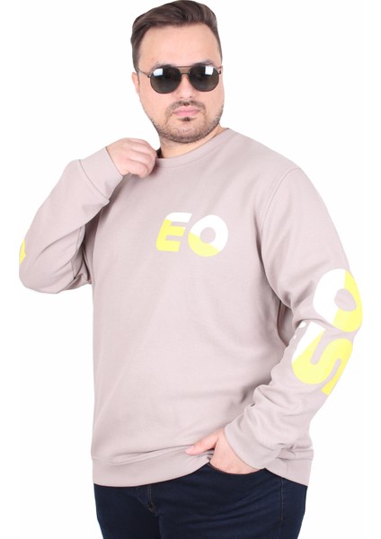 Mocgrande Büyük Beden Bisiklet Yaka Sweat Double Face Pike Eo 25703 Bej modelleri