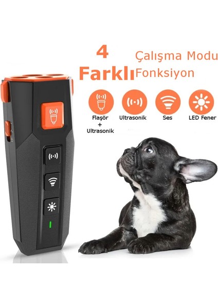 SLU07 Köpek Kovucu 3 Ultrasonik Vericili Flaşörlü Şarjlı 4 Modlu Köpek Savar Değişken Frekans LED El Feneri Köpek Uzaklaştırıcı Dazer Iı Muadili Kumandalı Köpek Eğitim Cihazı