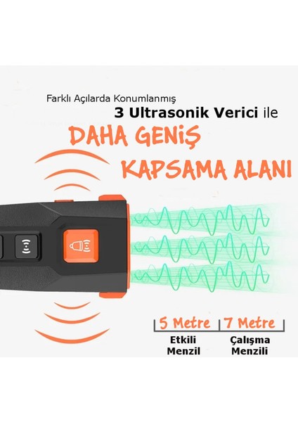 SLU07 Köpek Kovucu 3 Ultrasonik Vericili Flaşörlü Şarjlı 4 Modlu Köpek Savar Değişken Frekans LED El Feneri Köpek Uzaklaştırıcı Dazer Iı Muadili Kumandalı Köpek Eğitim Cihazı