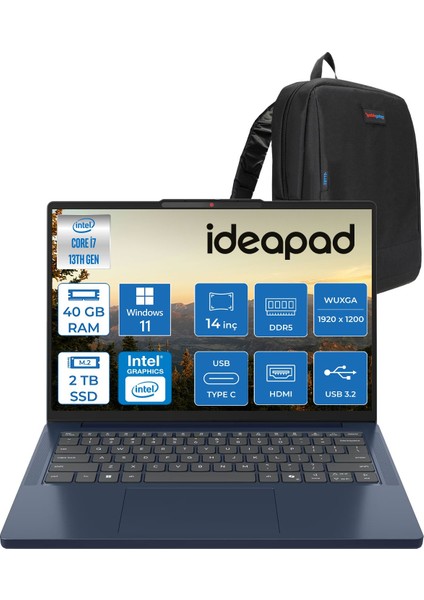 Ideapad Slim 3 14IRH10 Intel Core I7 13620H 40GB 1tb SSD + 1tb SSD Windows 11 Home 14" Wuxga (1920X1200) OLED Displayhdr 400NITS Taşınabilir Bilgisayar IP83K00018TRH12 + Zetta Çanta