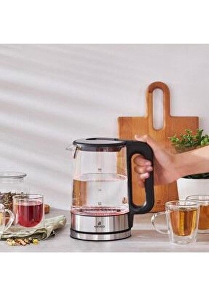 Sıcaklık Ayarlı ve LED Işıklı 2205 Cam Su Isıtıcısı 2200W