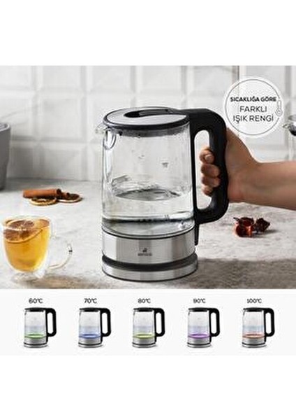 Sıcaklık Ayarlı ve LED Işıklı 2205 Cam Su Isıtıcısı 2200W fiyatları
