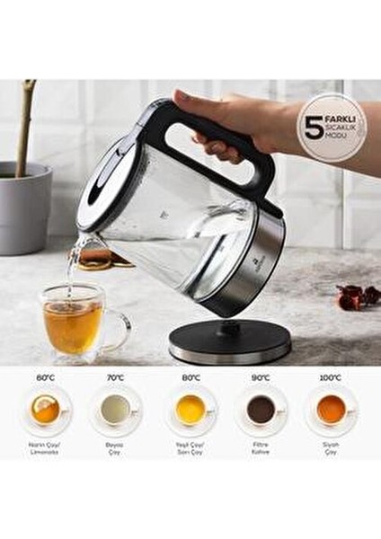 Sıcaklık Ayarlı ve LED Işıklı 2205 Cam Su Isıtıcısı 2200W modelleri