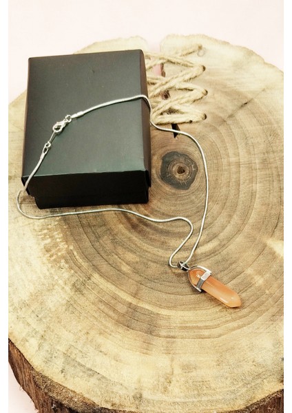 Güneş Taşı Doğal Taşı Zincirli El Yapımı Tasarımlı Kolye Uç: 3,5 cm Zincir: 20 cm Kutulu modelleri