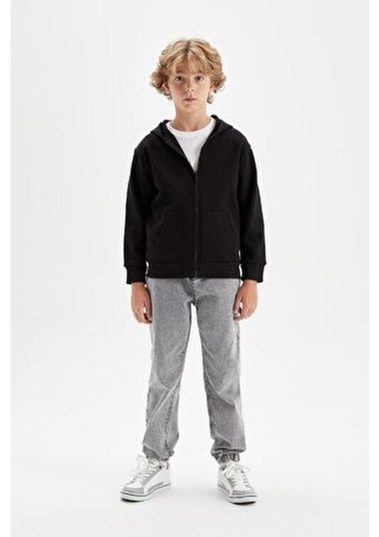 Erkek Çocuk Basic Düz Siyah Kapüşonlu Fermuarlı Cepli Okul Hırkası X7382A624AU fiyatları