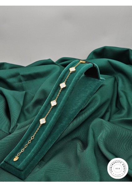 925 Ayar Gümüş Erkek ve Kadın Yonca Model Altın Kaplama Bileklik 9.5mm - Van