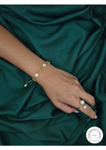 925 Ayar Gümüş Erkek ve Kadın Yonca Model Altın Kaplama Bileklik 9.5mm - Van fiyatları