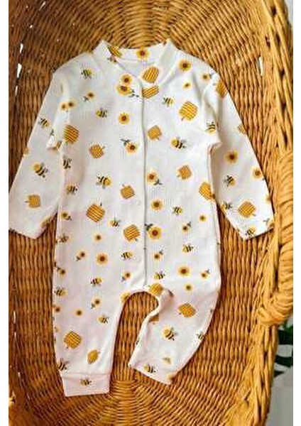 Bebek Arı Baskılı Çıtçıtlı Yenidoğan Bebek Tulumu %100 Pamuk Esnek 1-3-6 Aylık Unısex fiyatları