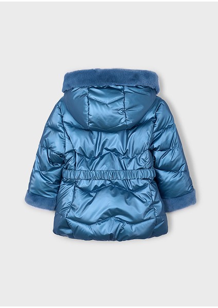 4-10 Yaş Kız Çocuk Parlak Mavi Renk Kapüşonlu, Içi Polarlı, Su Itici ve Rüzgar Geçirmez, Kemer Detaylı Mont fiyatları