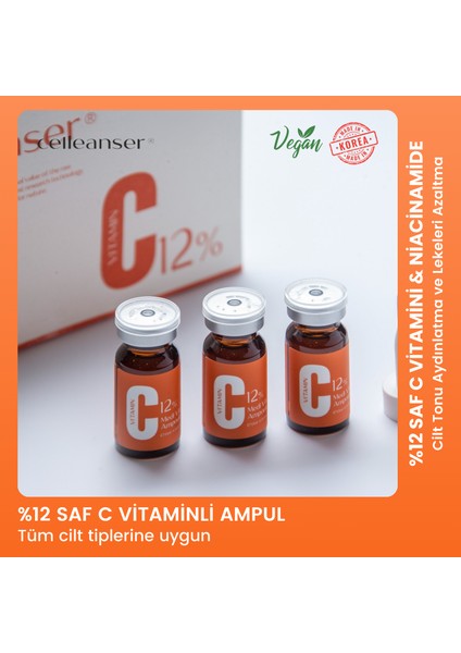 %12 Saf C Vitaminli Leke Karşıtı ve Aydınlatıcı Peptitli Serum