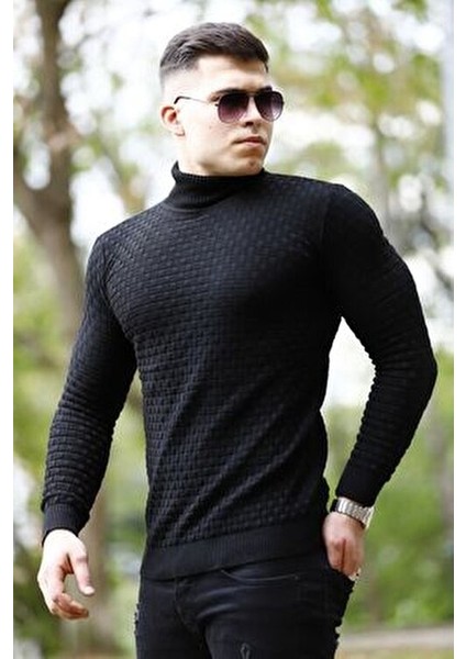 Erkek Desenli Günlük Balıkçı Yaka Siyah Triko Kazak fiyatları