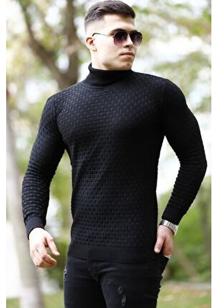 Erkek Desenli Günlük Balıkçı Yaka Siyah Triko Kazak fırsatları