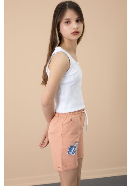 Somon Patili Cute Baskılı Kız Çocuk Beli Lastikli Şort 20731