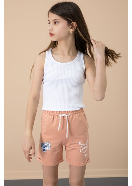 Somon Patili Cute Baskılı Kız Çocuk Beli Lastikli Şort 20731 fiyatları