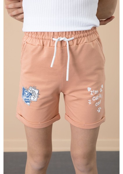 Somon Patili Cute Baskılı Kız Çocuk Beli Lastikli Şort 20731 fırsatları