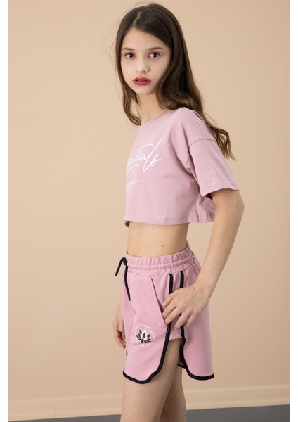 Koyu Pembe Yanları Yırtmaçlı Çiçek Baskılı Beli Lastikli Kız Çocuk Şort 20739 fiyatları