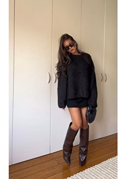 Kadın Suni Deri Topuklu Çizme Kalın Topuklu Acı Kahverengi Kışlık Kullanım fiyatları