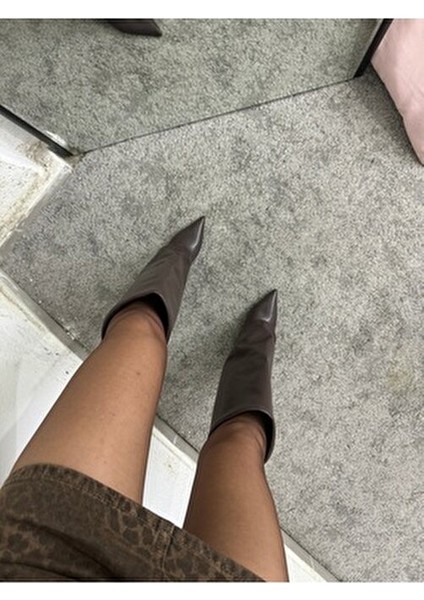 Kadın Suni Deri Topuklu Çizme Kalın Topuklu Acı Kahverengi Kışlık Kullanım