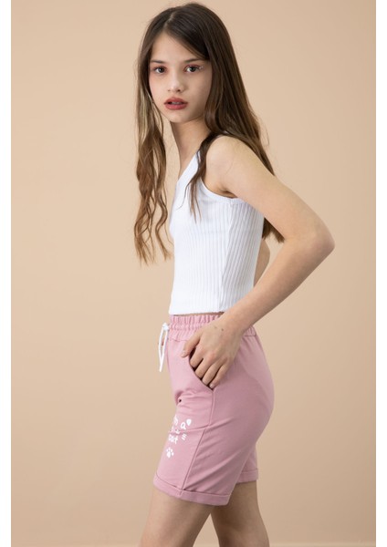 Gül Kurusu Patili Cute Baskılı Kız Çocuk Beli Lastikli Şort 20728 fiyatları