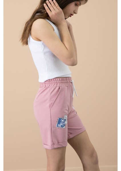 Gül Kurusu Patili Cute Baskılı Kız Çocuk Beli Lastikli Şort 20728 fırsatları