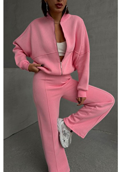 Kadın Şardonlu Üç İplik Eşofman Takımı GTS018 Pembe Pamuklu Günlük Kışlık Rahat Tasarım fiyatları