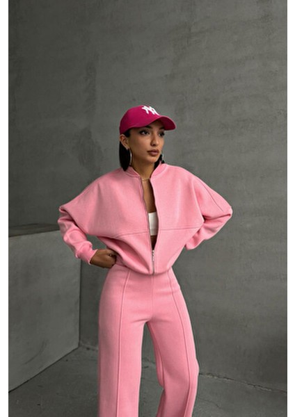 Kadın Şardonlu Üç İplik Eşofman Takımı GTS018 Pembe Pamuklu Günlük Kışlık Rahat Tasarım indirimleri