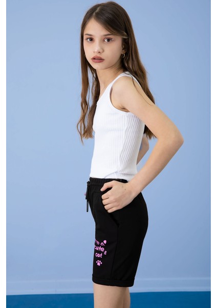 Siyah Patili Cute Baskılı Kız Çocuk Beli Lastikli Şort 20726 fiyatları