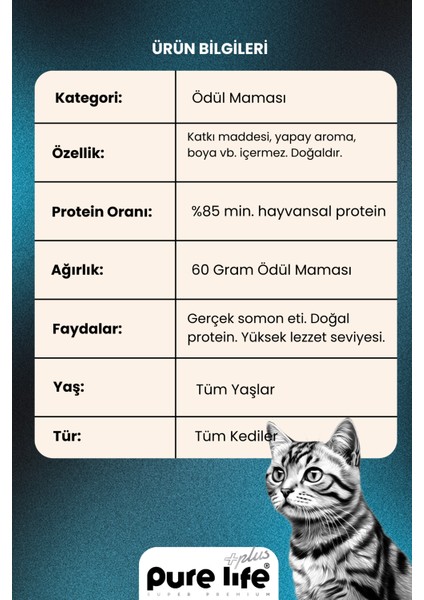 Purelife Plus Somonlu Lokmalık Kedi Ödül Maması 60GR fiyatları