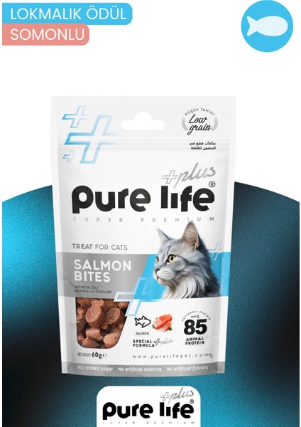 Purelife Plus Somonlu Lokmalık Kedi Ödül Maması 60GR fırsatları