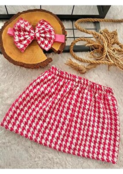 Kazayağı Etek ve Bandana Seti Pembe Armürlü Desen Kız Çocuklar İçin Şık Aksesuar