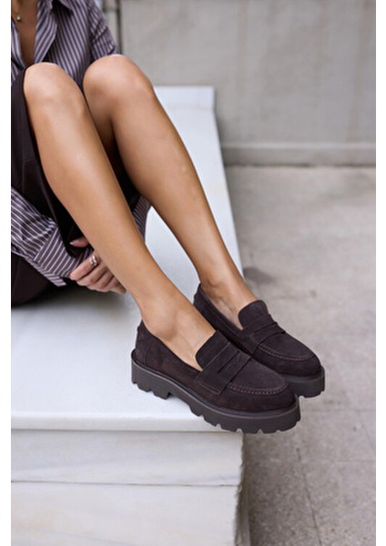 Alberto Kadın Kahve Gercek Suet Loafer Ayakkabi