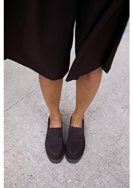 Alberto Kadın Kahve Gercek Suet Loafer Ayakkabi