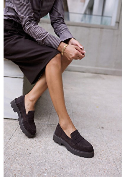 Alberto Kadın Kahve Gercek Suet Loafer Ayakkabi