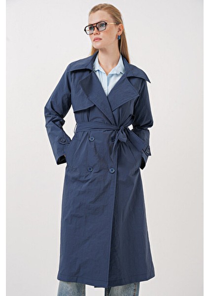 5938 Kruvaze Yaka Trençkot - Lacivert fırsatları