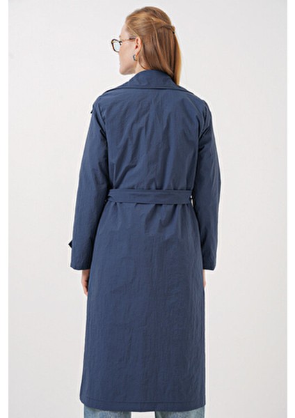 5938 Kruvaze Yaka Trençkot - Lacivert