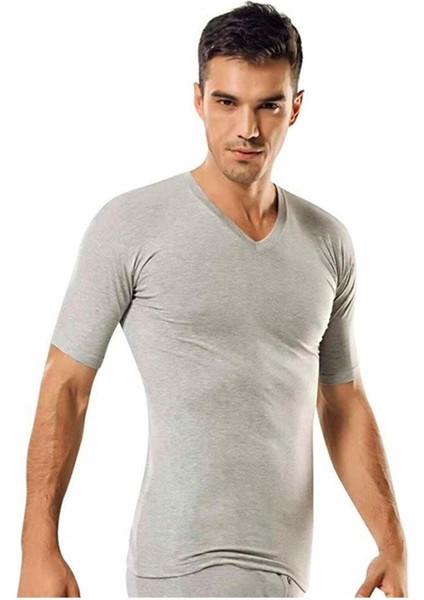 Erkek Ribana Esnek Yapılı Soft V Yaka Gri Atlet TER0107 6'lı Paket + Elastan Likralı Pamuklu Boxer Beyaz Külot TER0114 6'lı Paket