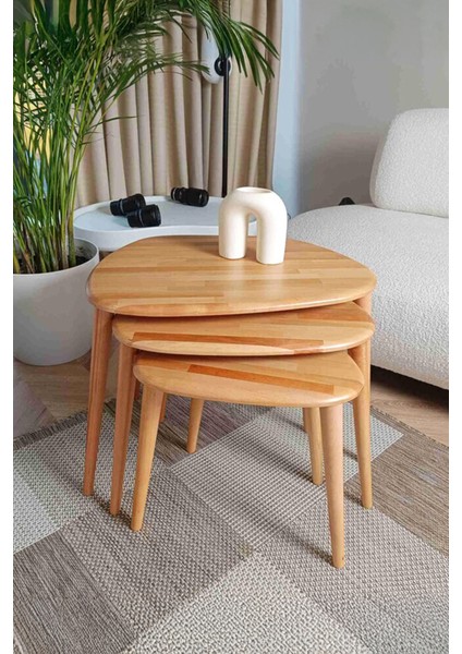 Fawdecor Asimetrik Masif Ahşap Doğal Modern Iskandinav Tarzı 3'lü Zigon Sehpa Seti fiyatları
