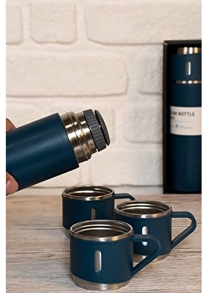 Kişiye Isme Özel Üçlü Bardak Paslanmaz Çelik Termos Seti 500ML Lacivert fırsatları