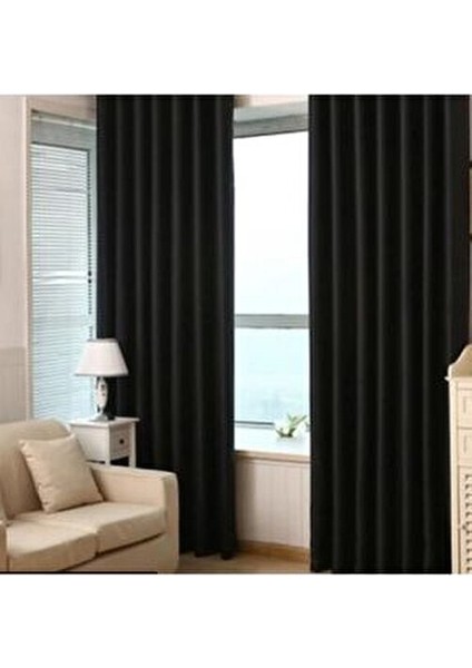 Blackout Fon Perde Pilesiz Orta Kalınlık Düz Desen Siyah Renk 150x275 cm