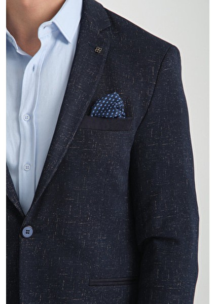 Takiro Erkek Lacivert Esneyen Kumaş Slim Fit Mono Yaka Spor Blazer Ceket modelleri