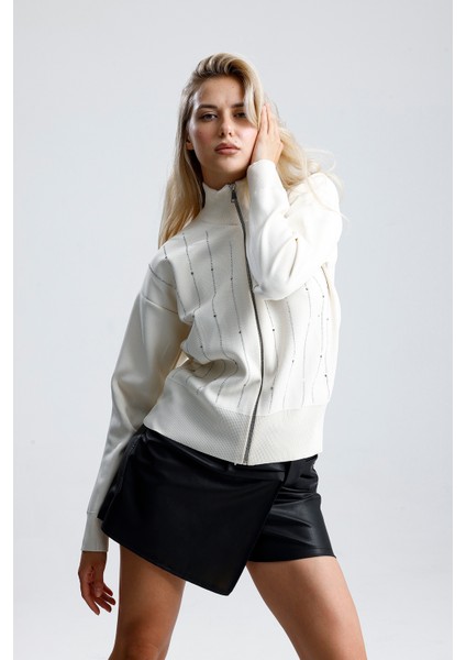 Fermuarlı Pike Örgü Taşlı Hırka,ceket modelleri