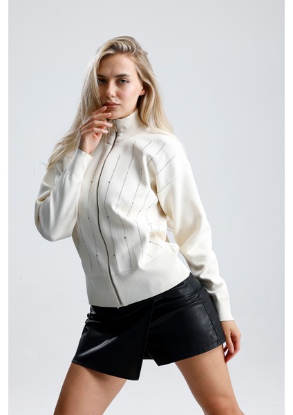 Fermuarlı Pike Örgü Taşlı Hırka,ceket fırsatları