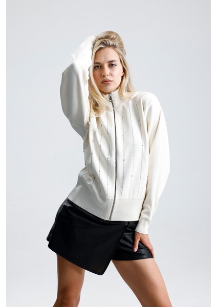 Fermuarlı Pike Örgü Taşlı Hırka,ceket indirimleri